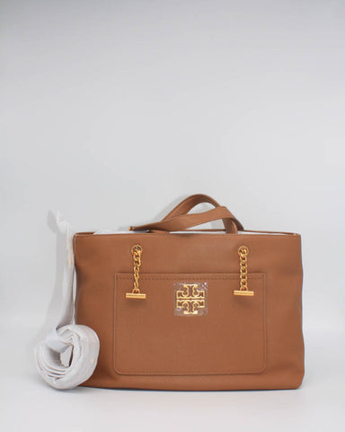 Tory Burch Cartera Britten Satchel - Bark with Rolled Gold Detail